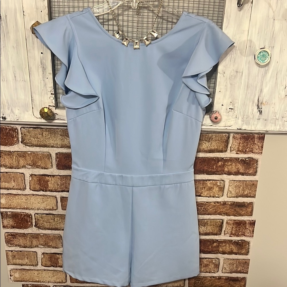 TCEC Sky Blue Romper with Ruffle Sleeves